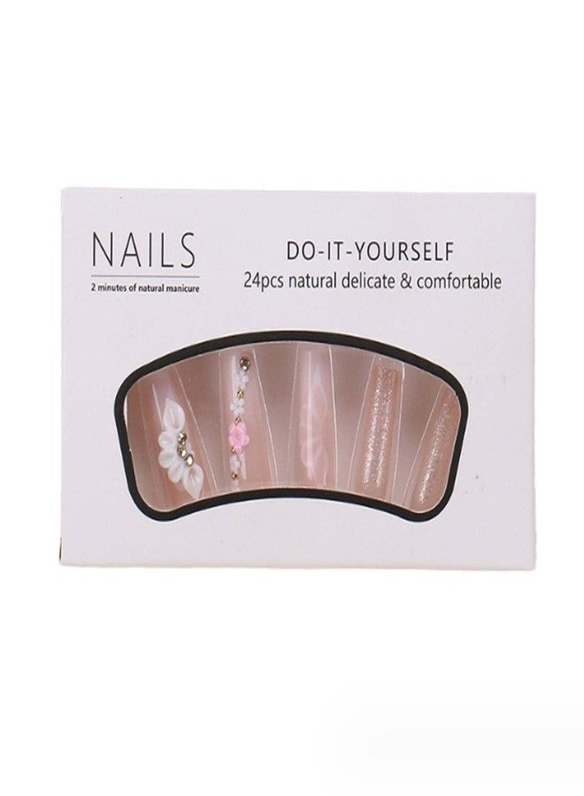 YoYoee Long Ballerina Nails Tips Glitter French False Nails Coffin Press on Nails Full Cover Cute Fake Nails for Women and Girls 24PCS - Image 4